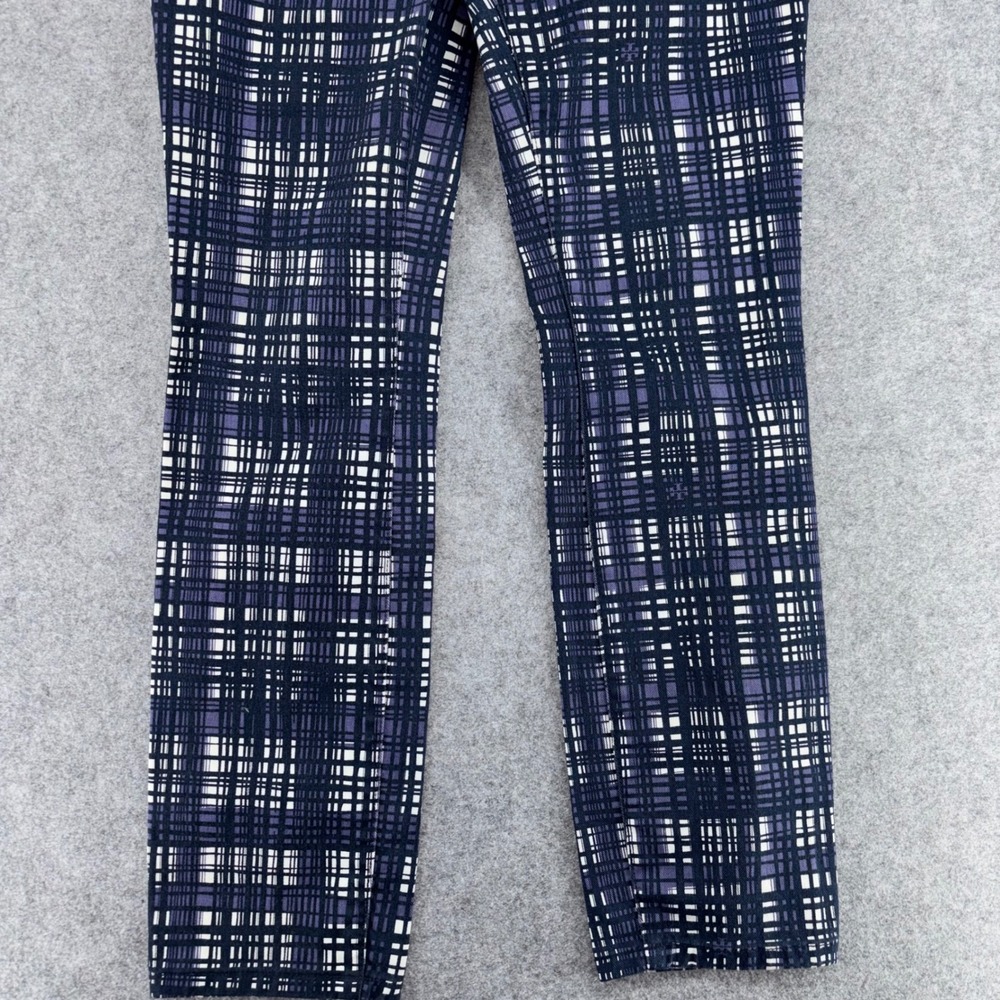 Tory Burch Conner Tab Front Skinny Pants Navy Purple Plaid Grid Size 29 - Picture 11 of 12